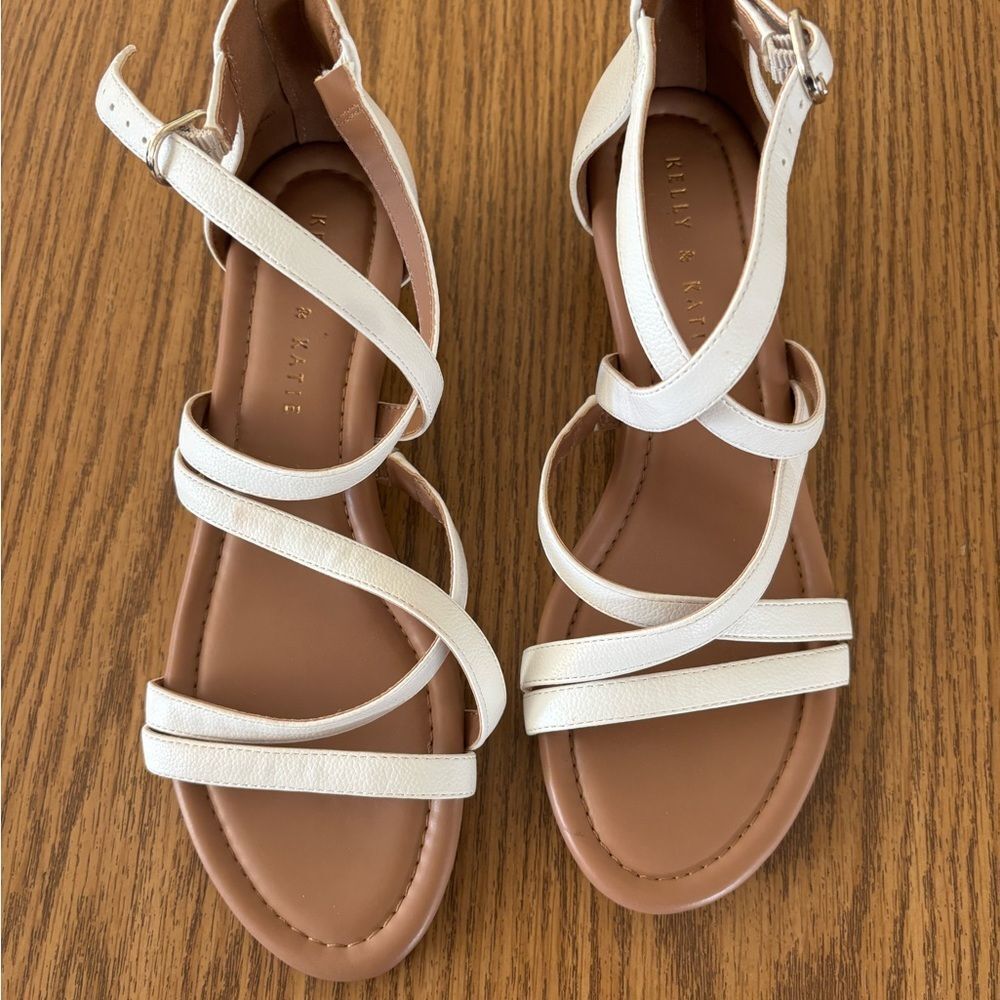 Kelly & Katie White/Cream Strappy Wedges